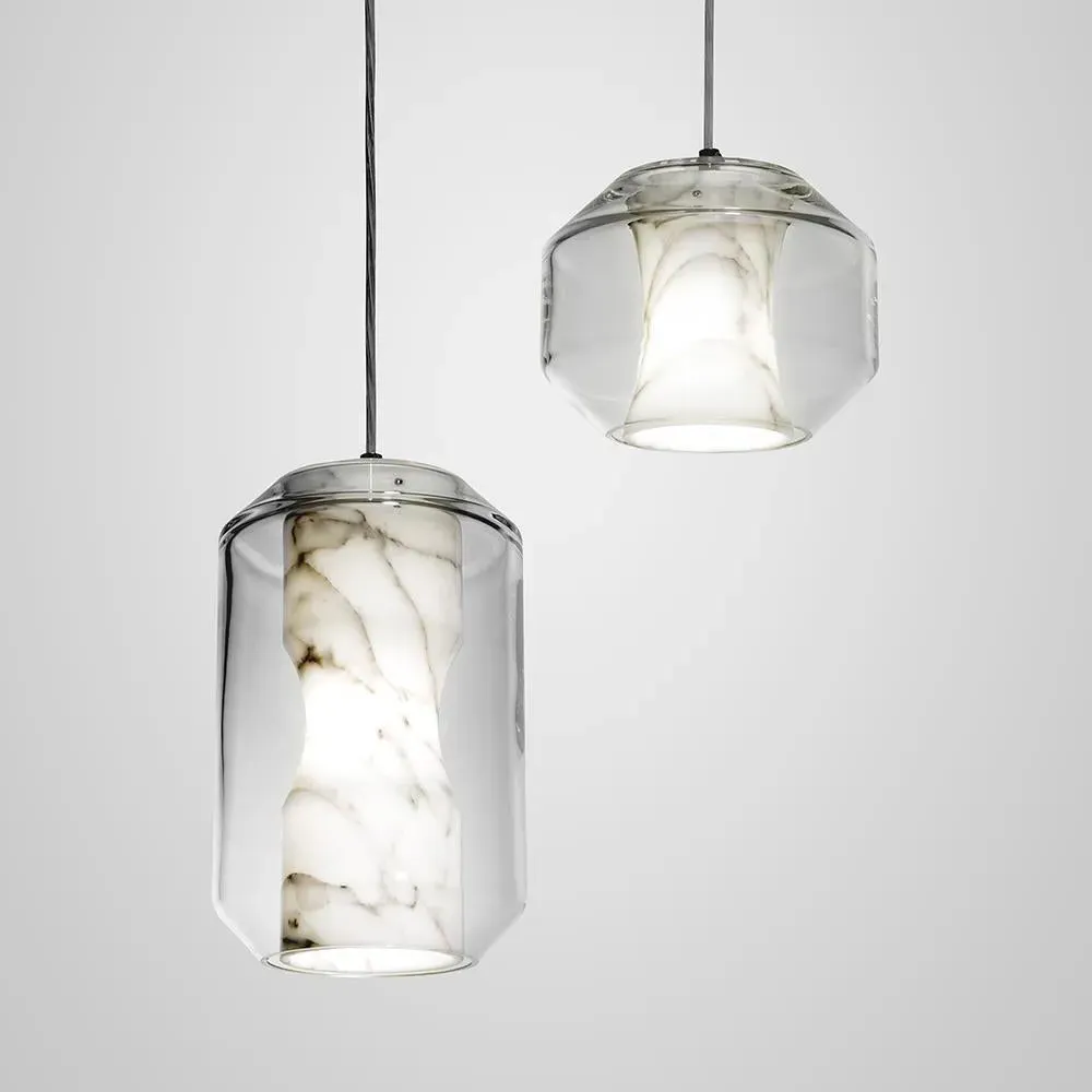 Small Pendant Light with Marble Diffuser - Crystal
