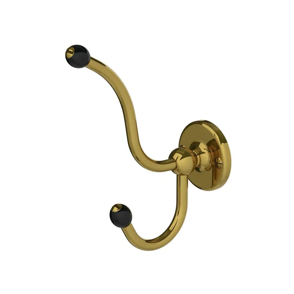 BK4511 Double Robe Hook with Black Ceramic Acorns - Antique Gold