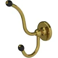 BK4511 Double Robe Hook with Black Ceramic Acorns - Polished Brass
