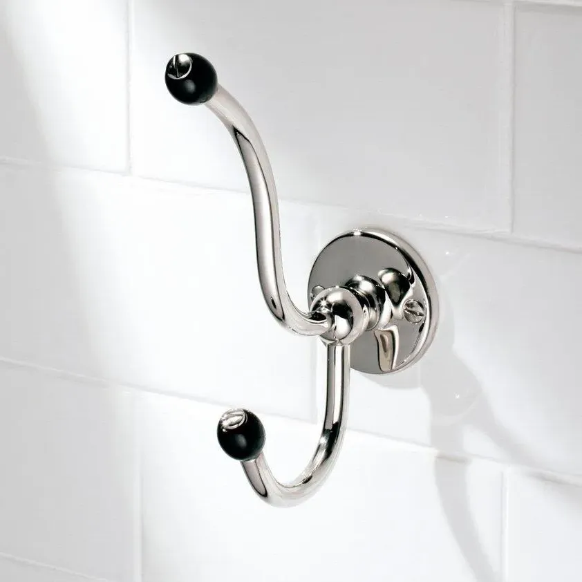 BK4511 Double Robe Hook with Black Ceramic Acorns - Silver Nickel