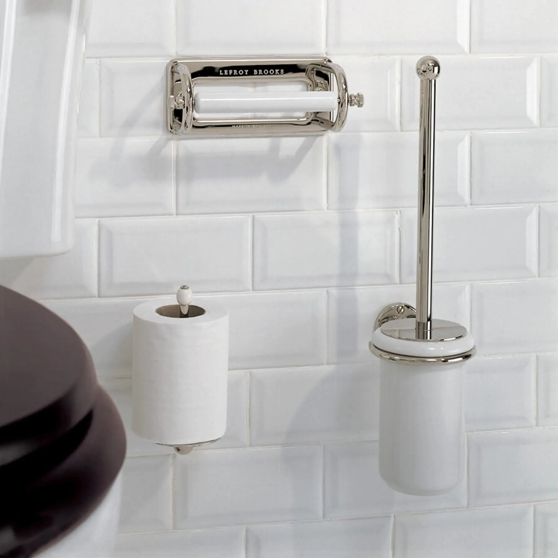 Wall Mounted Ceramic Toilet Brush Holder - Black, Polished Brass