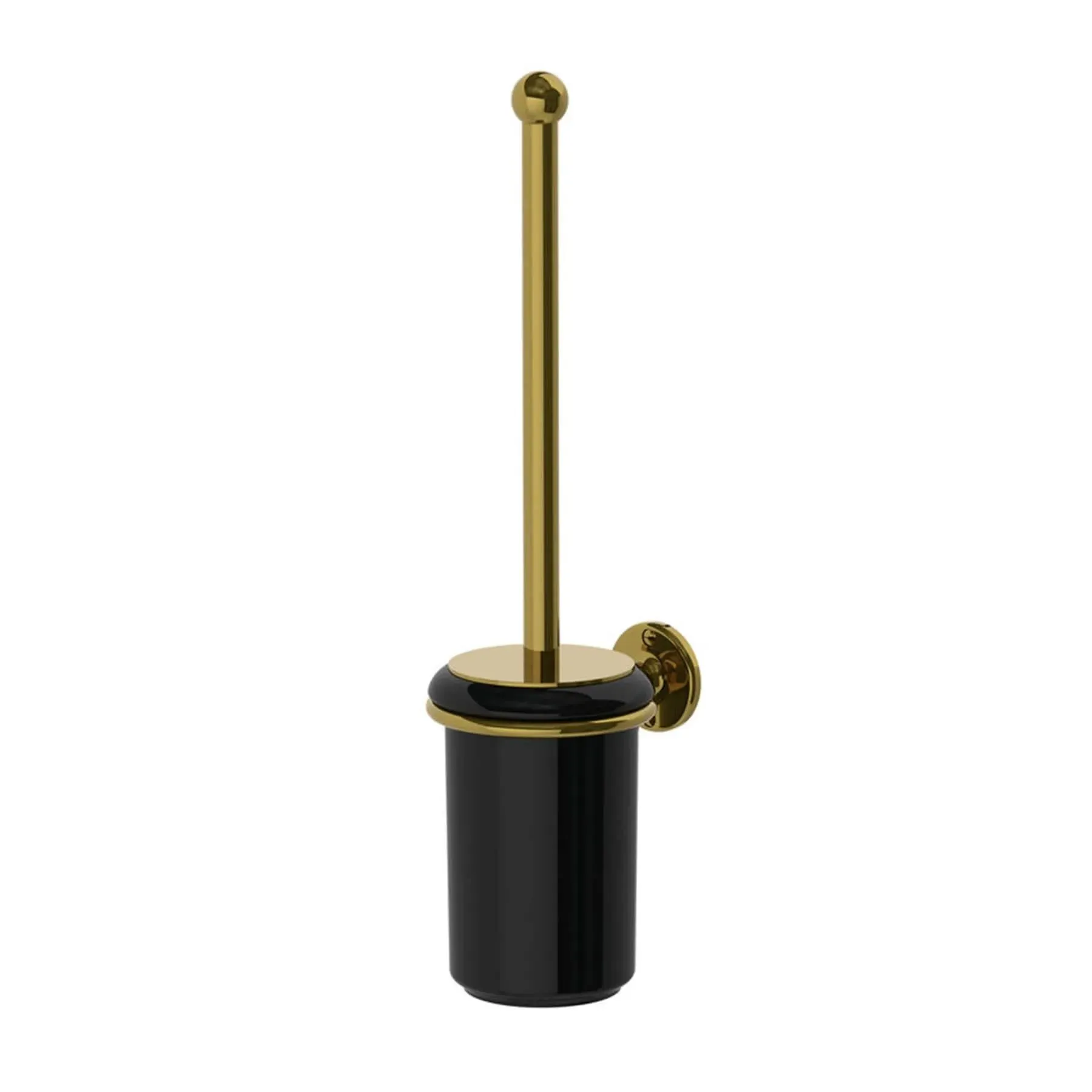Wall Mounted Ceramic Toilet Brush Holder - Black, Polished Brass