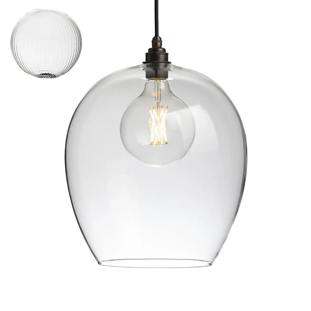 Large Pendant Light Fine Ribbed - Glass