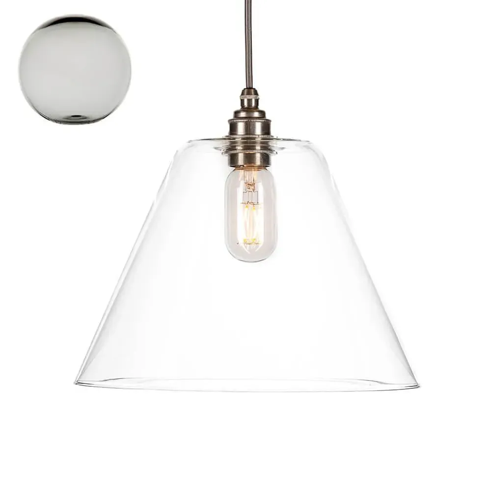 Large Pendant Light with Glass Shade - Black