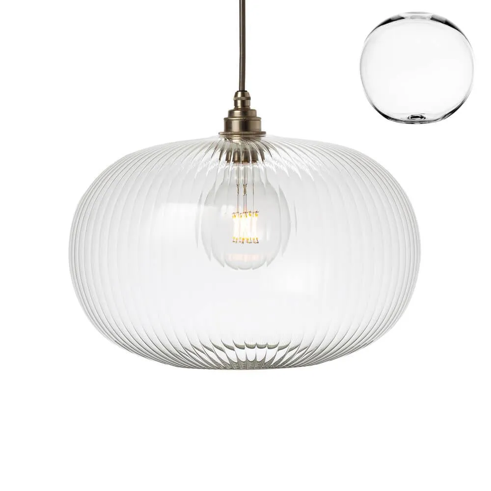Large Pendant Light with Ribbed Glass - Clear