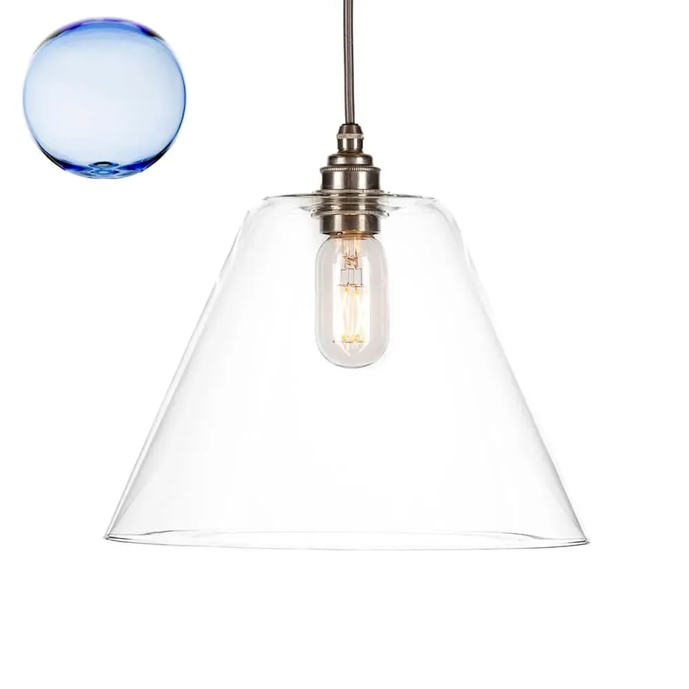 Large Pendant Light with Ribbed Shade - Blue