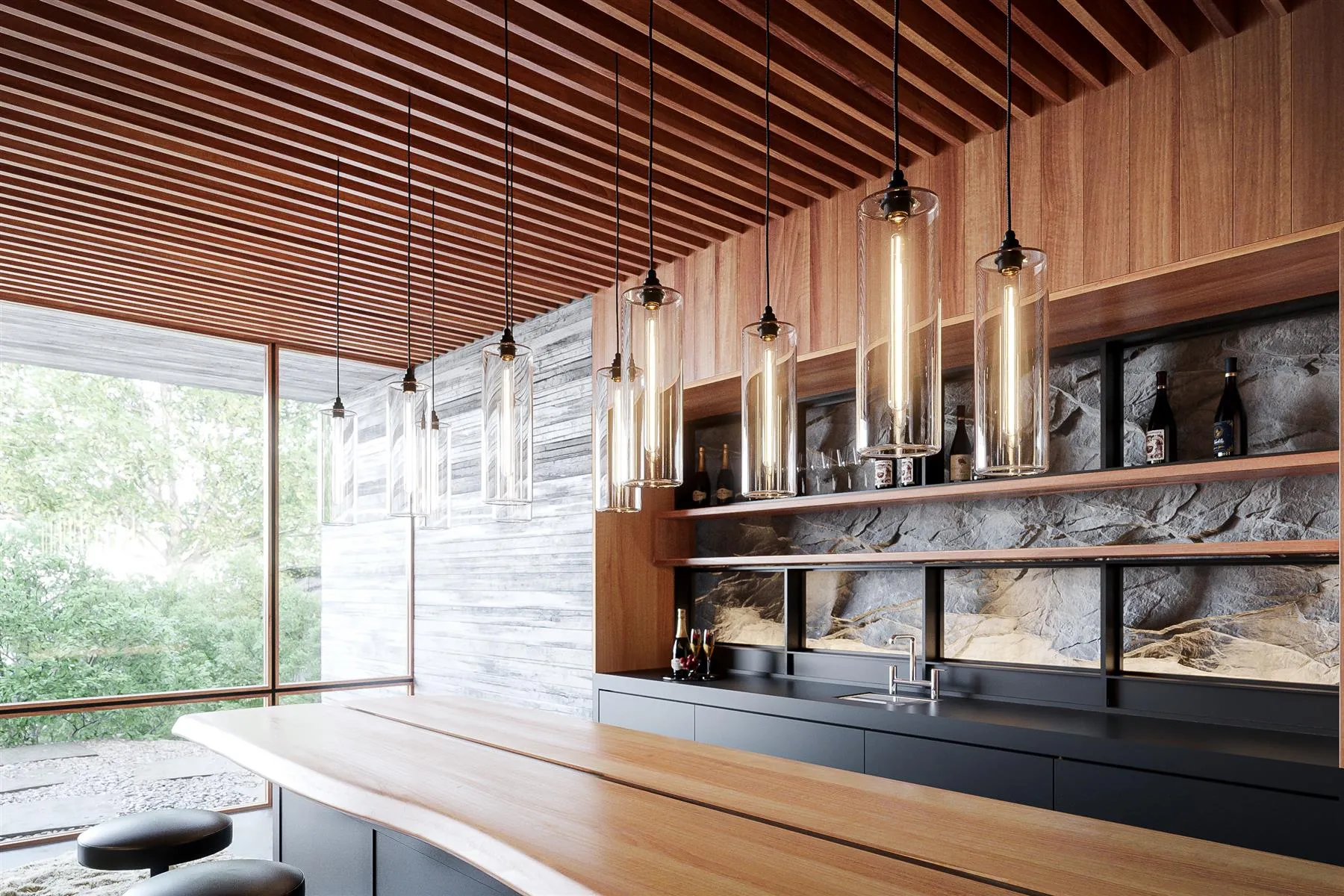 Medium Pendant Light - Ribbed Glass