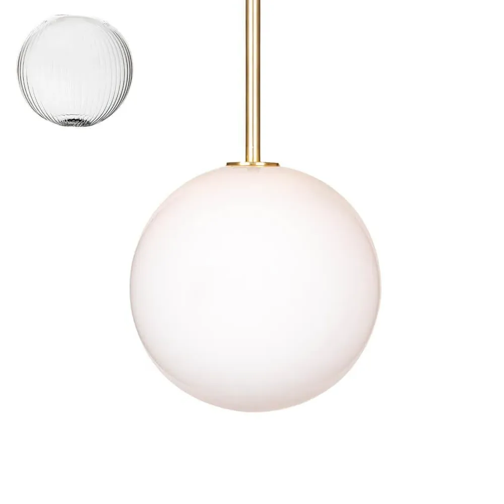 Medium Pendant Light with Ribbed Glass - Brass
