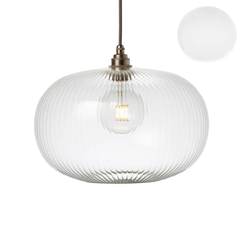 Medium Pendant Light with Ribbed Glass - Bronze