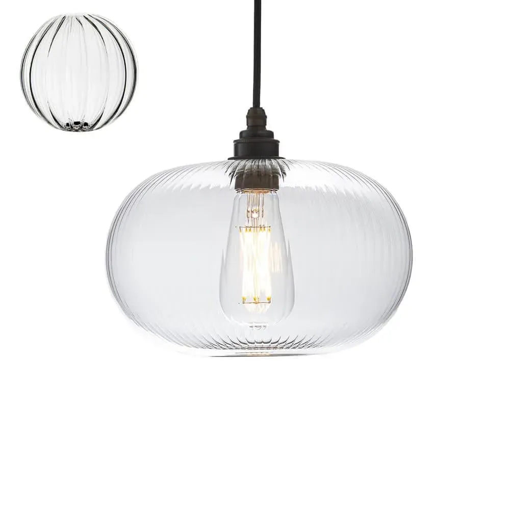 Medium Pendant Light with Ribbed Glass - Bronze