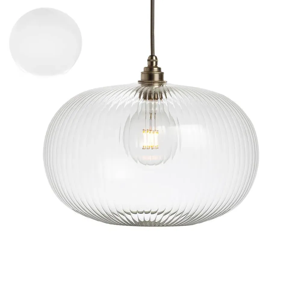 Medium Pendant Light with Ribbed Glass - Pink