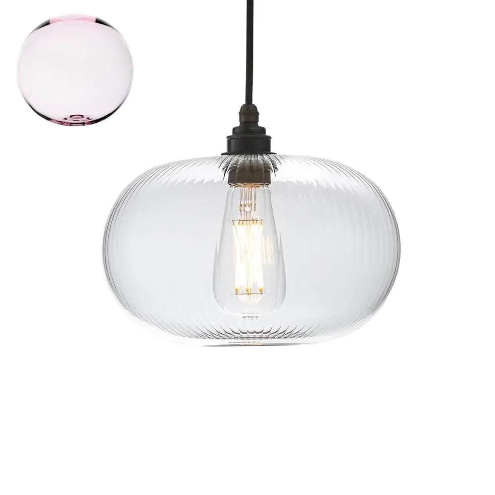 Medium Pendant Light with Ribbed Glass - Pink