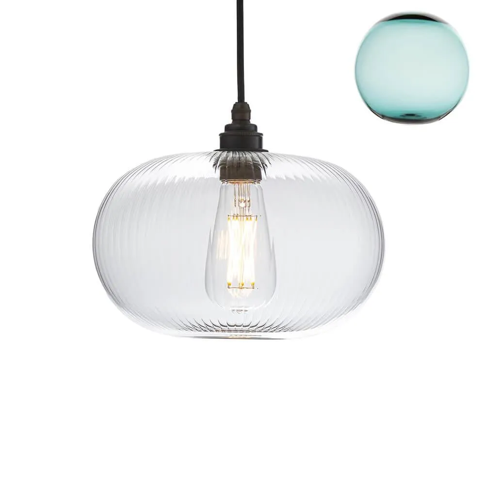 Medium Pendant Light with Ribbed Glass - Teal