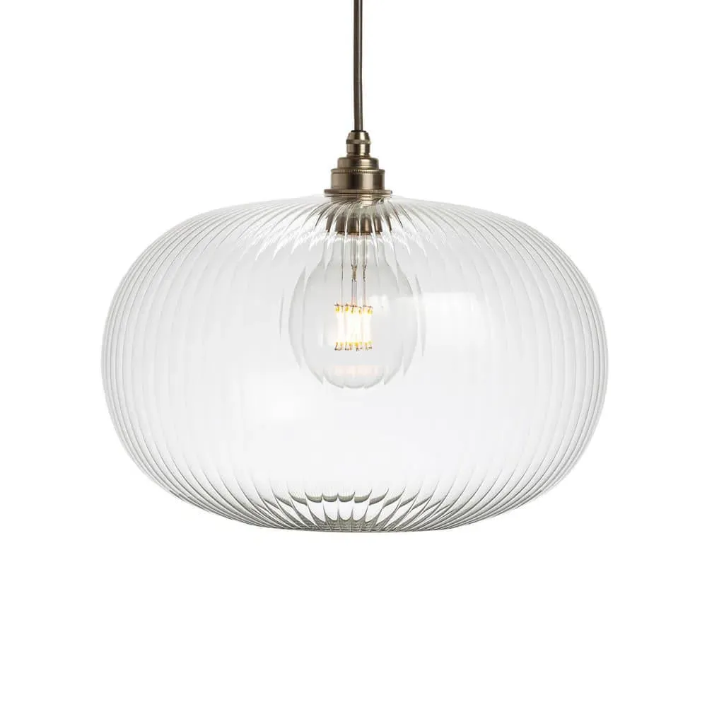 Medium Pendant Light with Ribbed Glass - Yellow