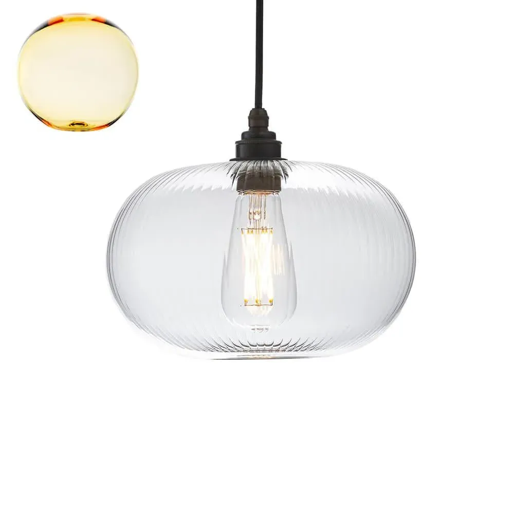 Medium Pendant Light with Ribbed Glass - Yellow