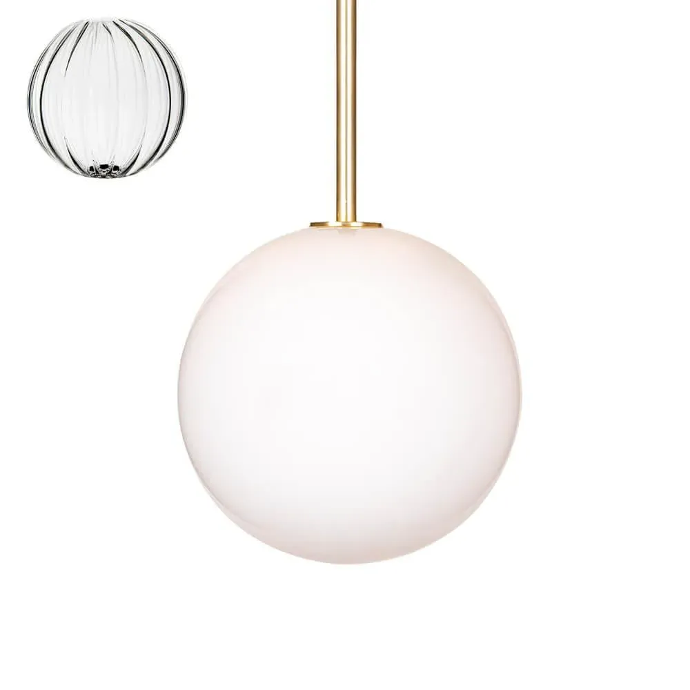 Medium Pendant Light with Rod - Ribbed Glass