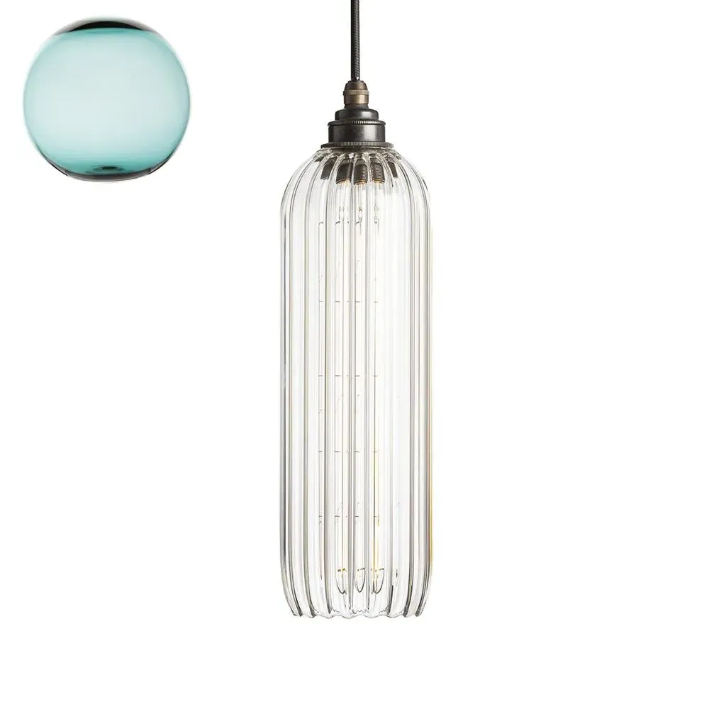Pendant Light with Glass Shade - Teal, Hand-Blown