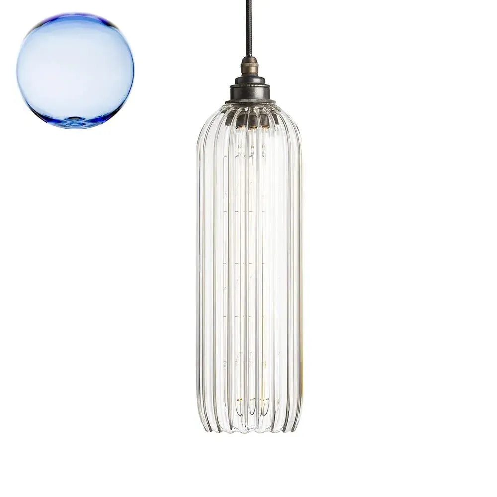 Pendant Light with Light Blue Glass - Hand-Blown