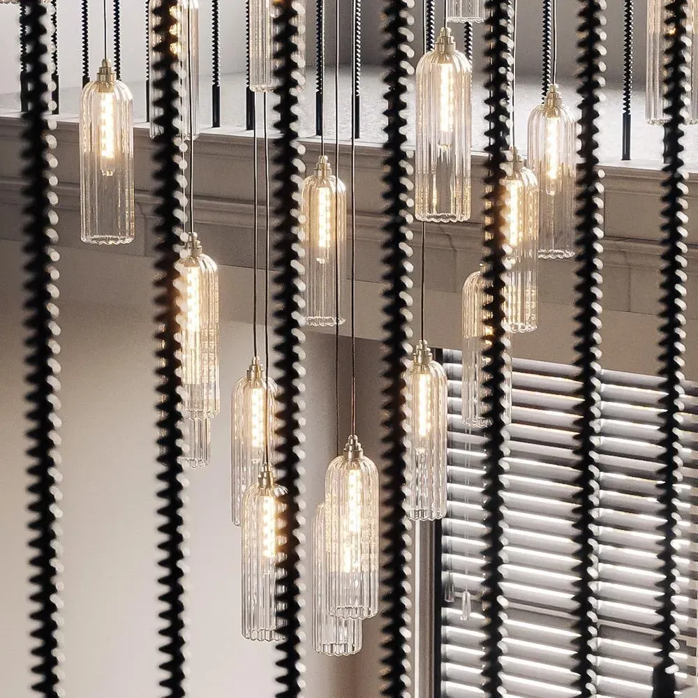 Pendant Light with Ribbed Glass - Hand-Blown