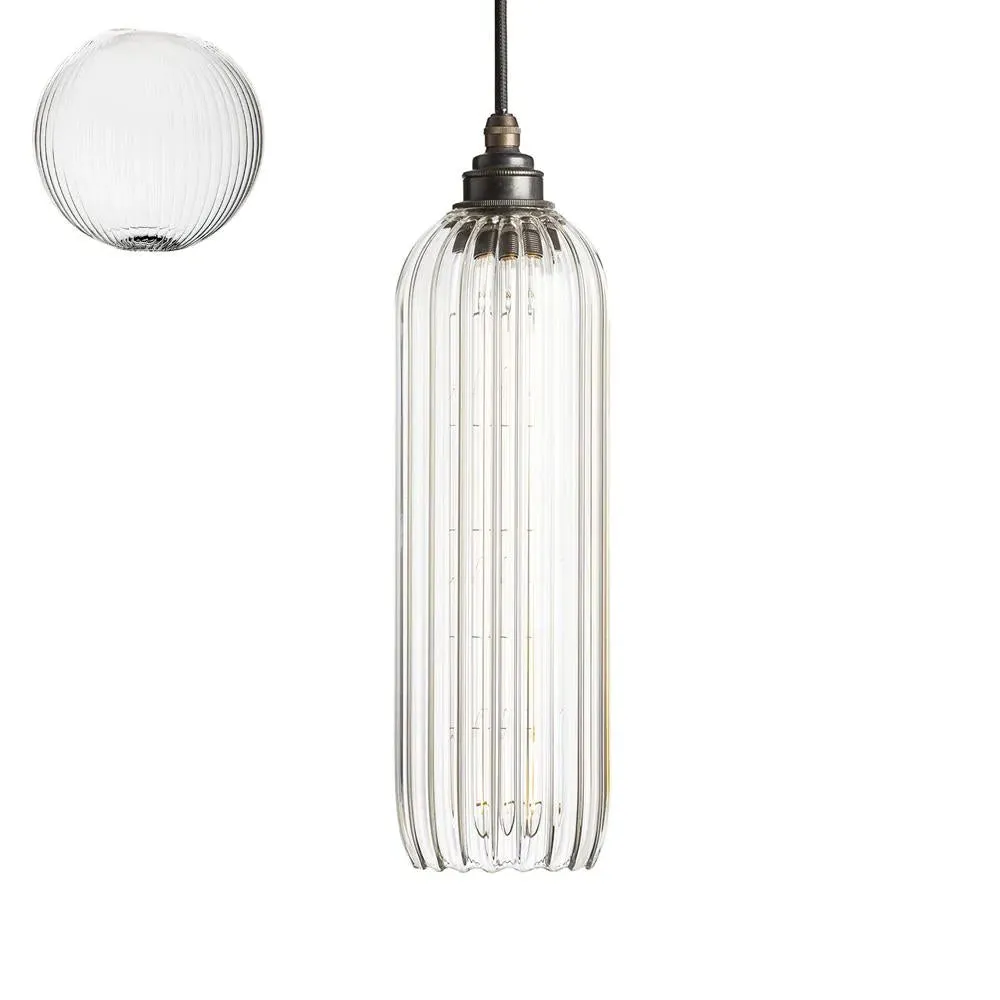 Pendant Light with Ribbed Glass - Hand-Blown