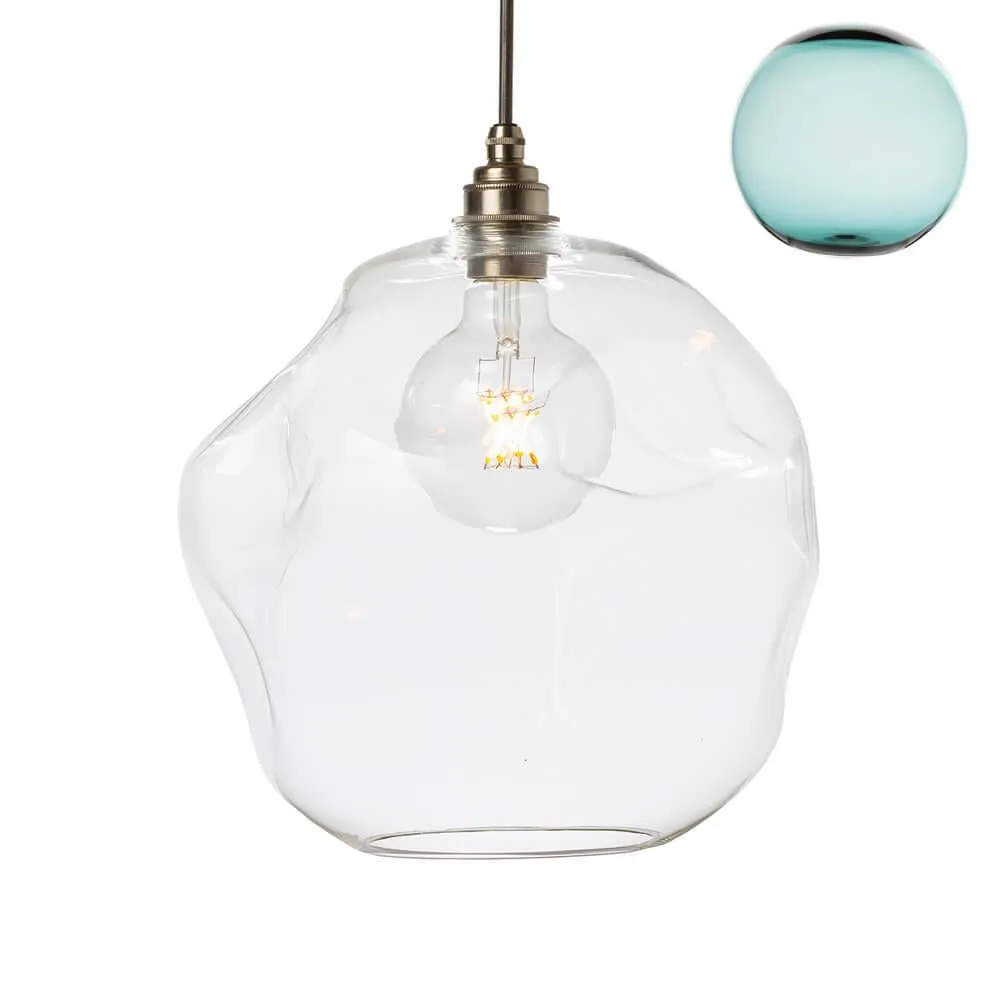 Round Pendant Light - Teal, Glass