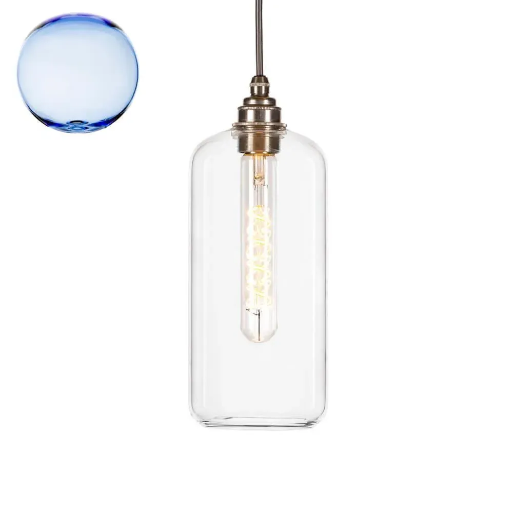 Small Pendant Light with Bronze Fittings - Blue