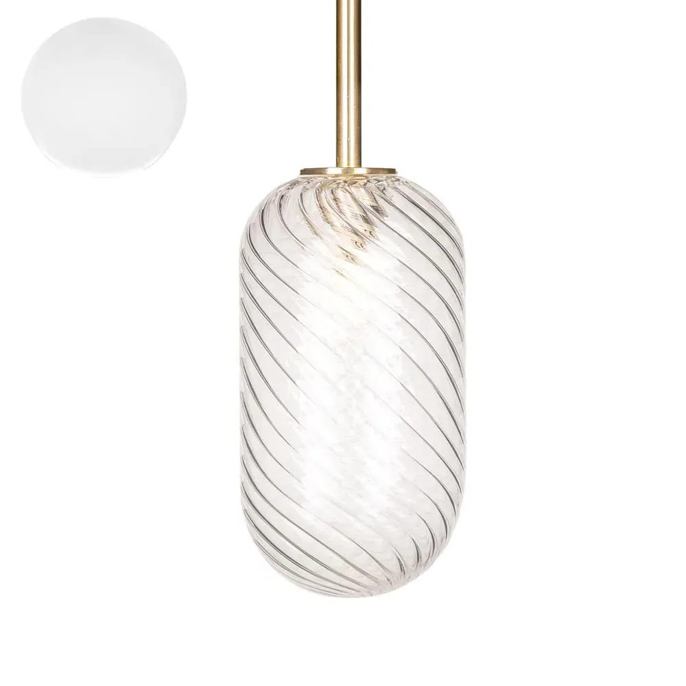 Small Pendant Light with Sealed Rod - Ribbed Glass