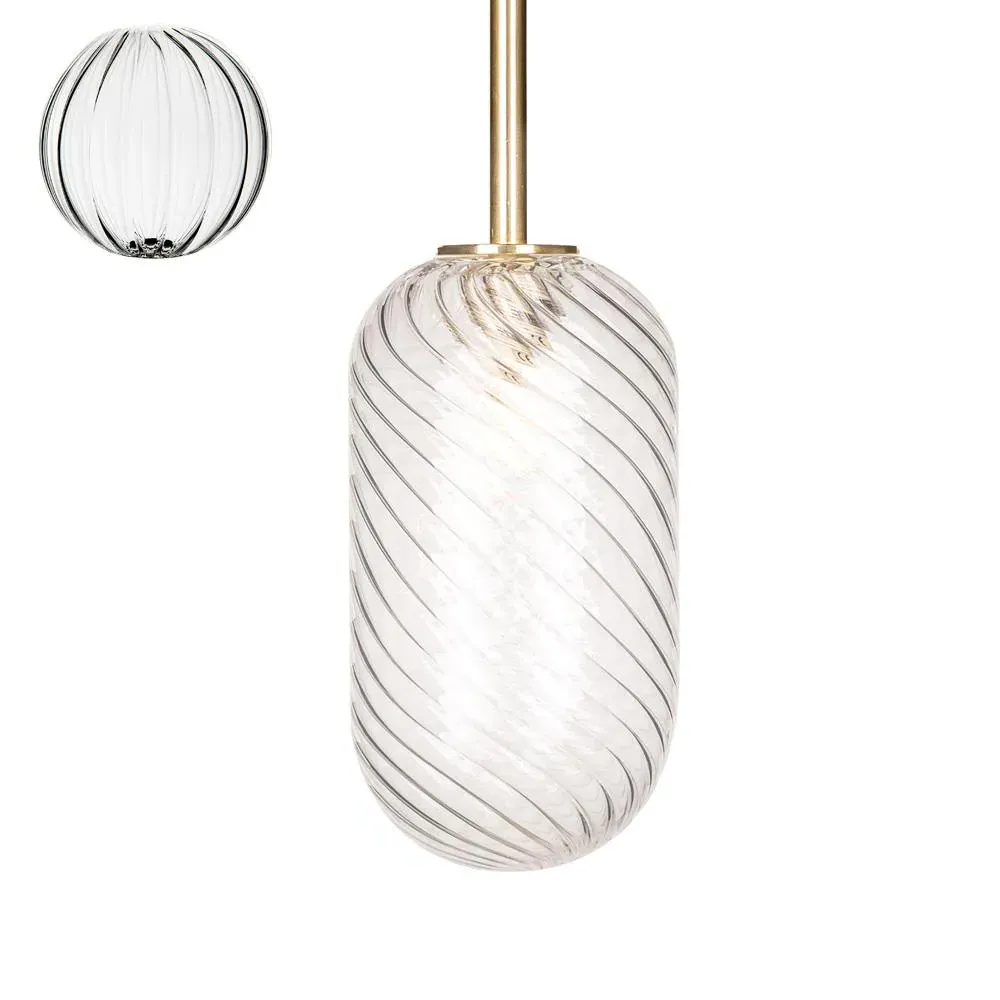 Small Pendant Light with Sealed Rod - Ribbed Glass