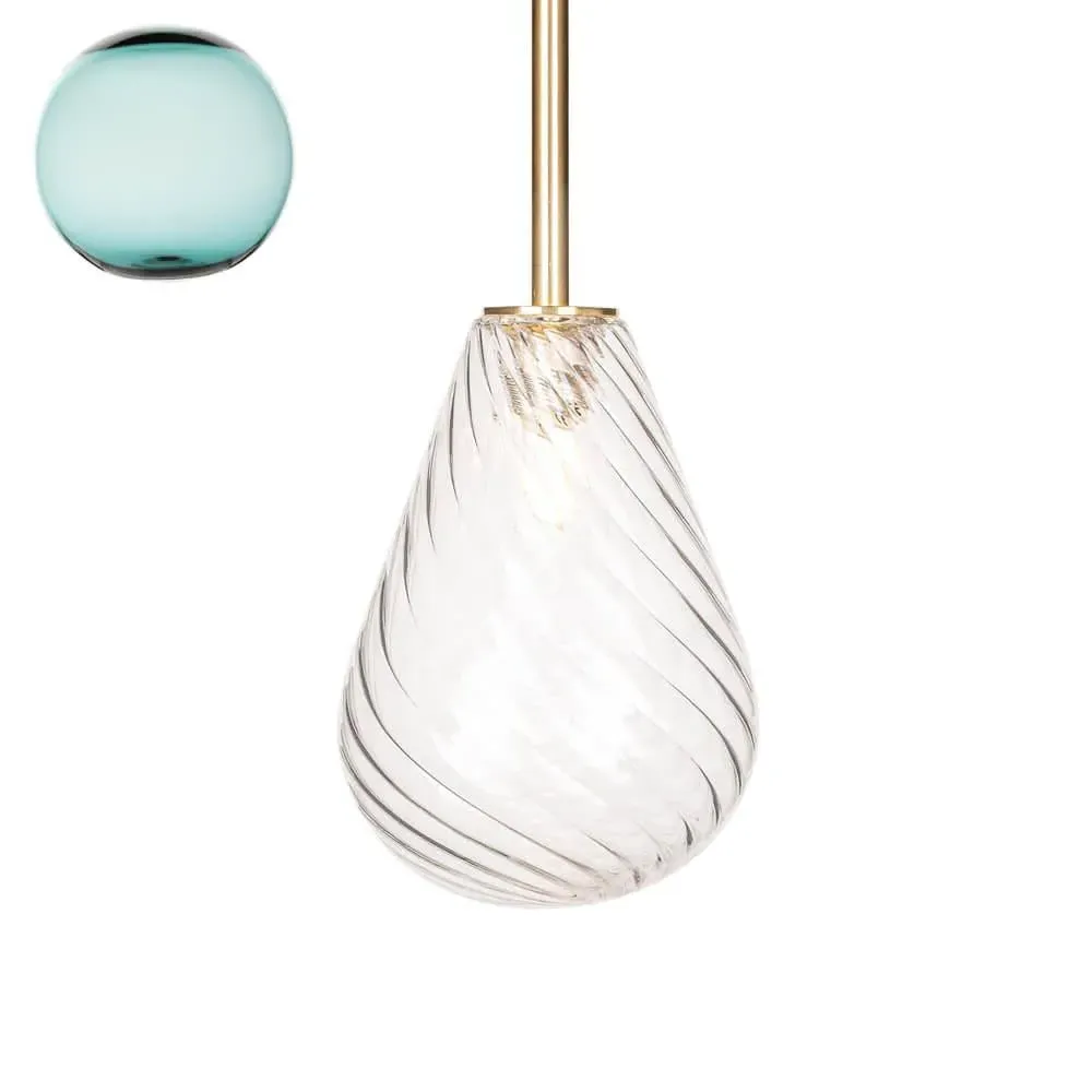Small Pendant Light with Sealed Rod - Teal, Glass