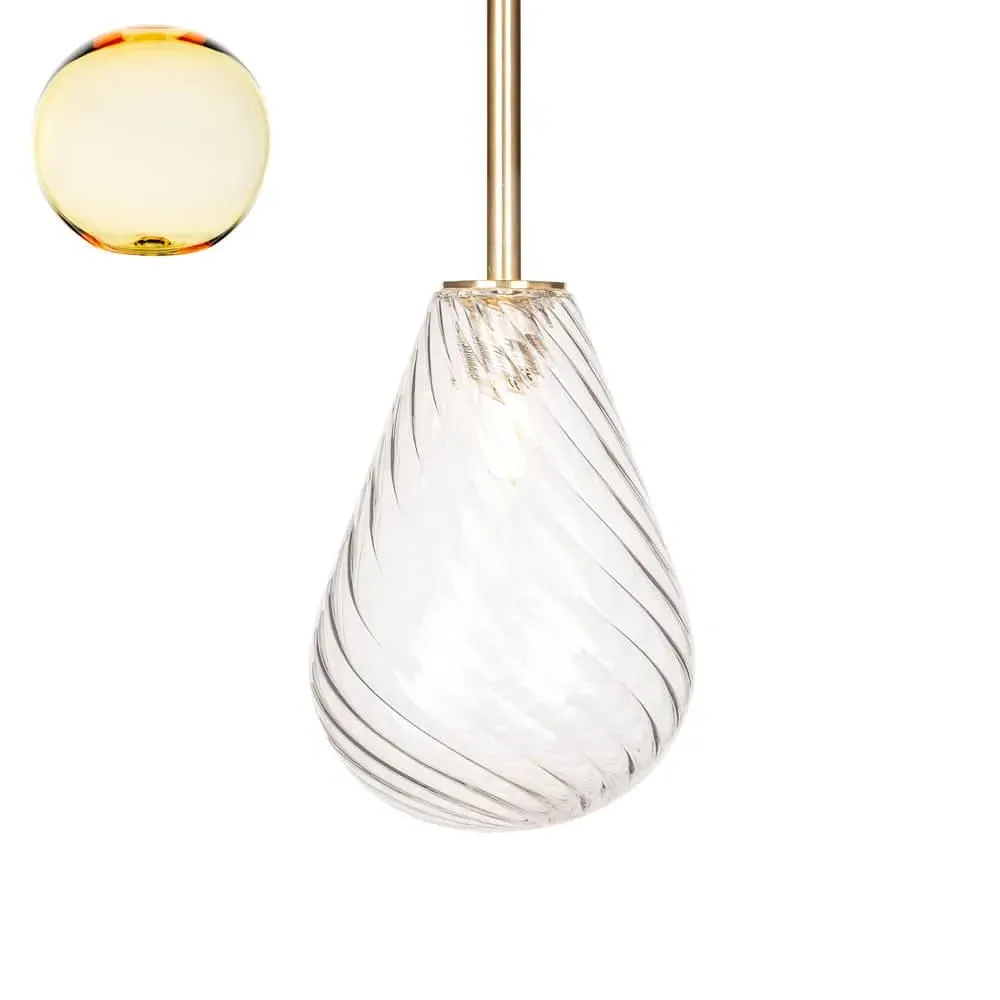 Small Pendant Light with Sealed Rod - Yellow, Glass