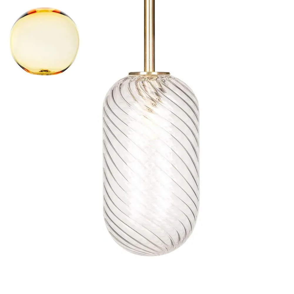 Small Pendant Light with Sealed Rod - Yellow Glass