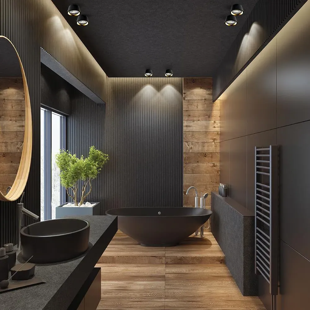 Large Flush Ceiling Light with Frame - Black