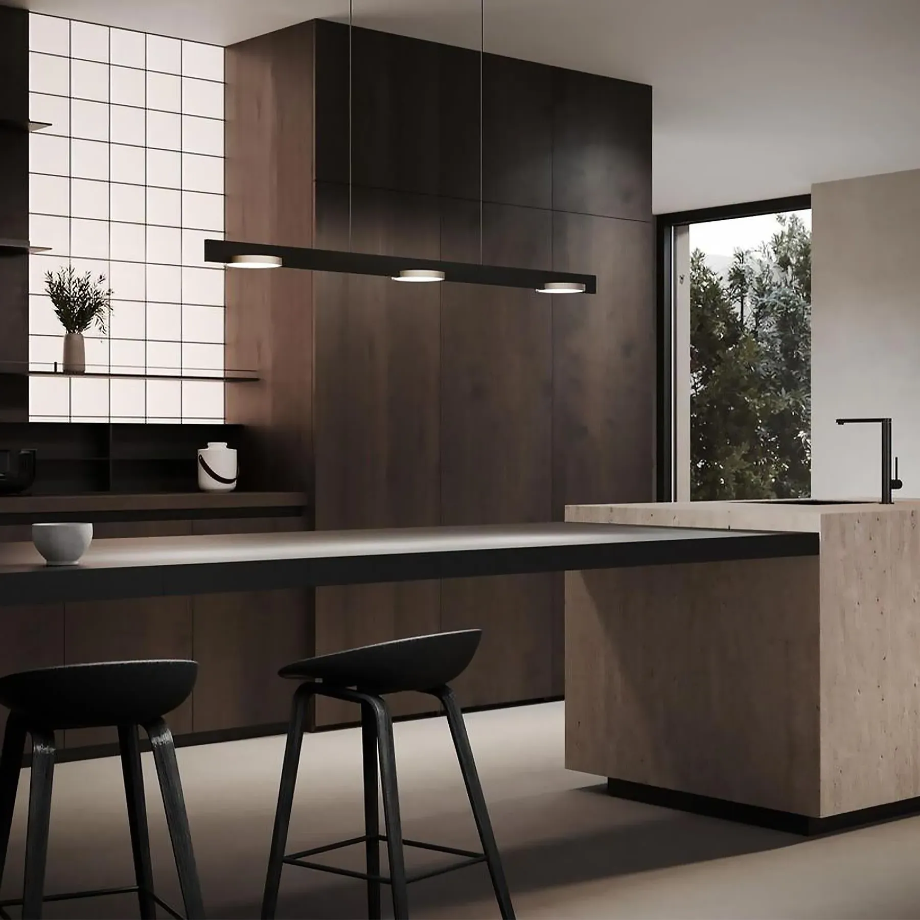 Linear Disc Pendant Light - Silver, Aluminium