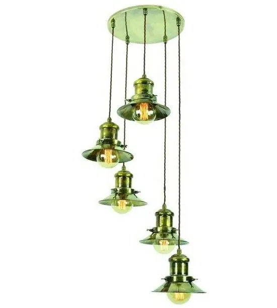 3-Light Cluster Pendant Light - Distressed, Brass