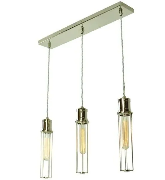 3-Light Pendant Light with Cage - Polished Nickel