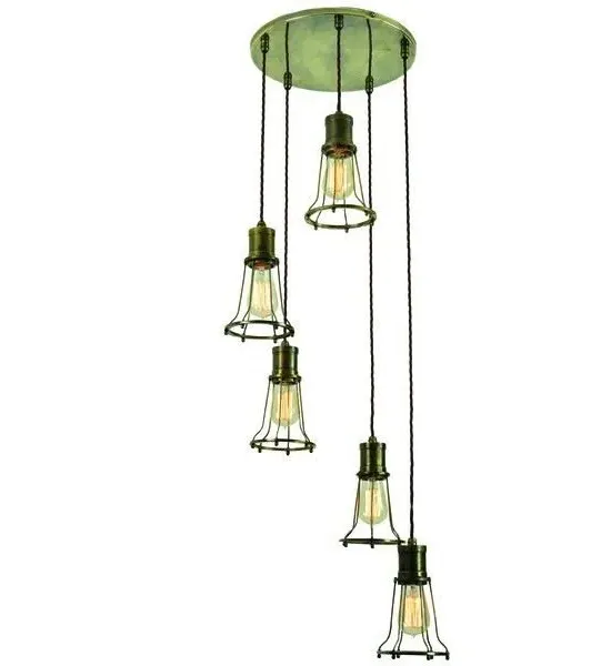5-Light Cluster Pendant Light - Distressed Brass image