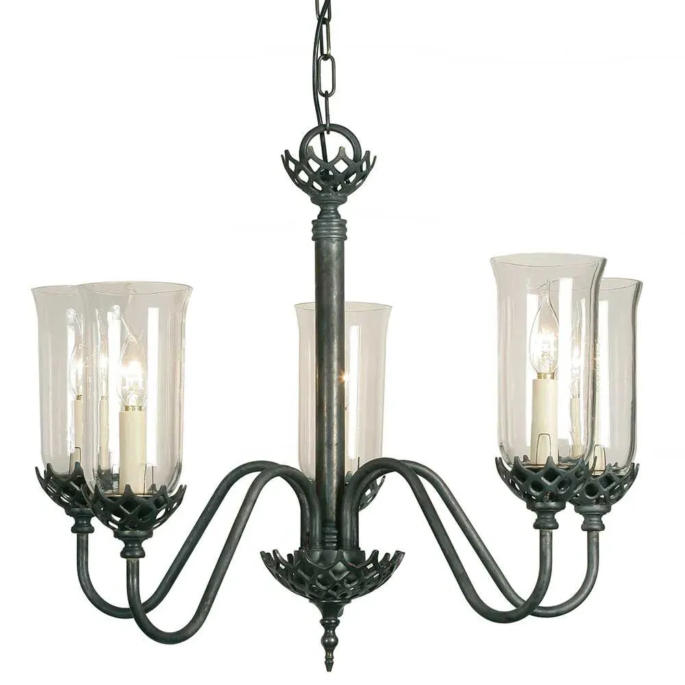 5-Light Gothic Chandelier Storm Shade - Brass