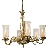 6-Arm Pendant Light - Polished Brass, Storm Glass