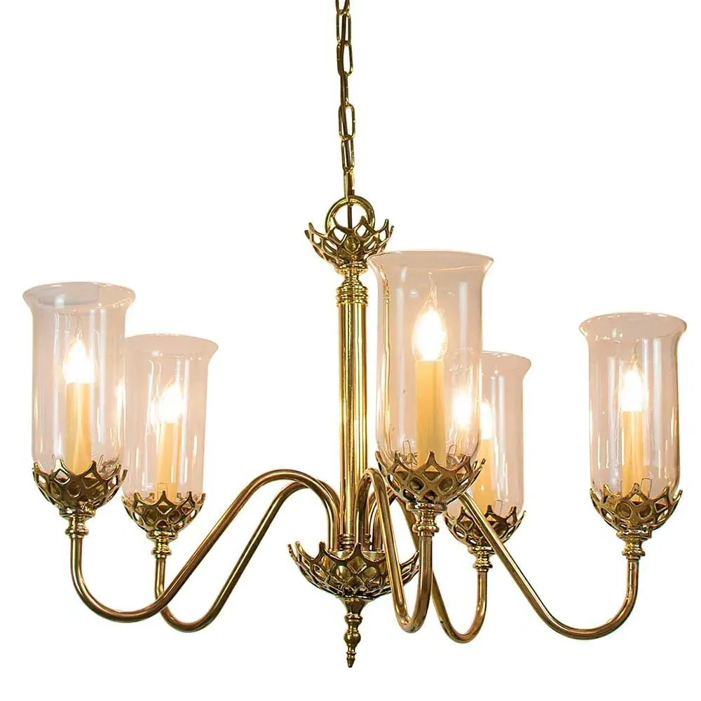 8-Light Gothic Chandelier Storm Shade - Brass