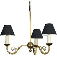 Cottage 3-Branch Pendant Light - Distressed Brass, Black Shades