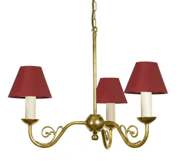 Cottage 3-Branch Pendant Light - Distressed Brass, Ivory Shades