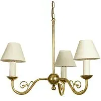 Cottage 3-Branch Pendant Light - Distressed Brass, Ivory Shades