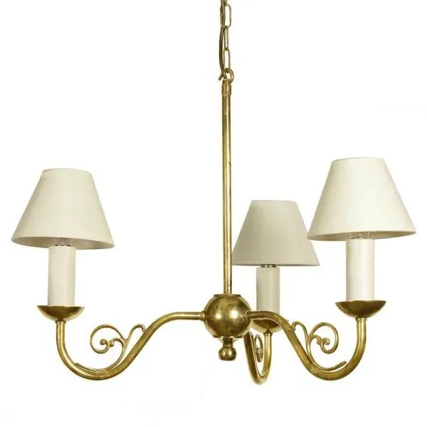 Cottage 3-Branch Pendant Light - Distressed Brass, Ivory Shades