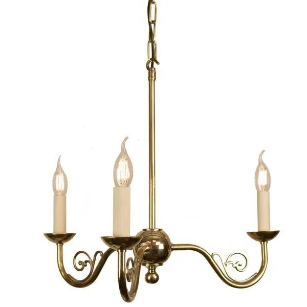 Cottage 3-Branch Pendant Light - Distressed Brass, Red Shades