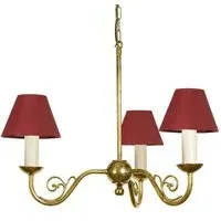 Cottage 3-Branch Pendant Light - Distressed Brass, Red Shades