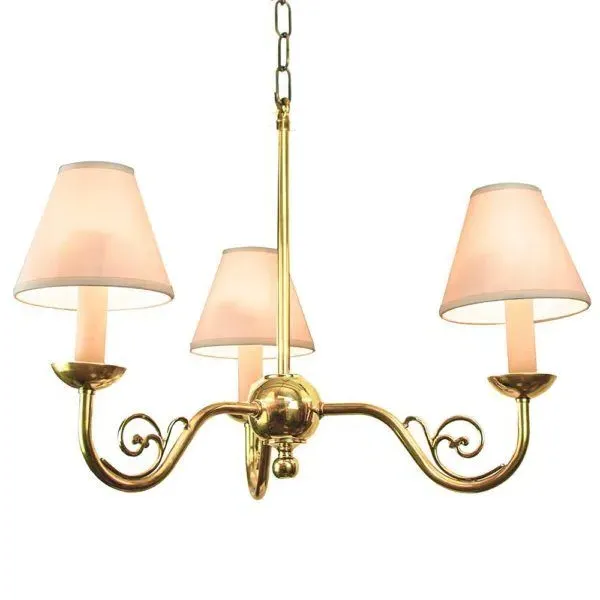 Cottage 3-Branch Pendant Light - Natural Brass, Ivory Shades