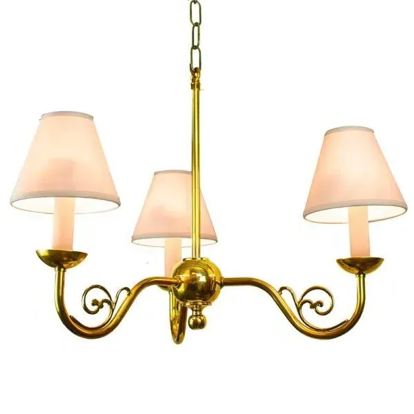 Cottage 3-Branch Pendant Light - Natural Brass, Ivory Shades