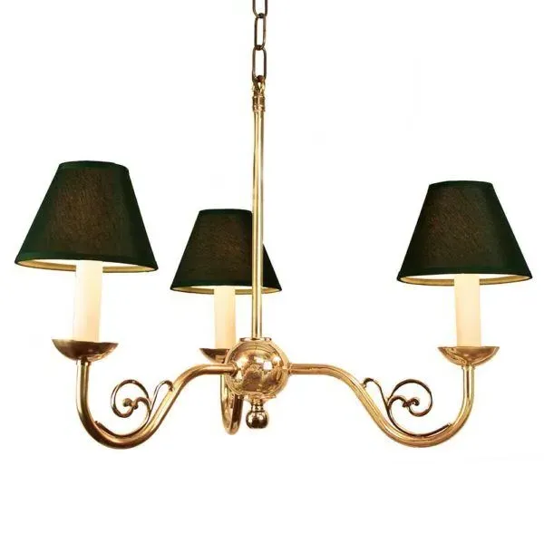 Cottage 3-Branch Pendant Light - Polished Brass, Black Shades