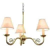 Cottage 3-Branch Pendant Light - Polished Brass, Ivory Shades
