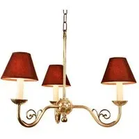 Cottage 3-Branch Pendant Light - Polished Brass, Red Shades